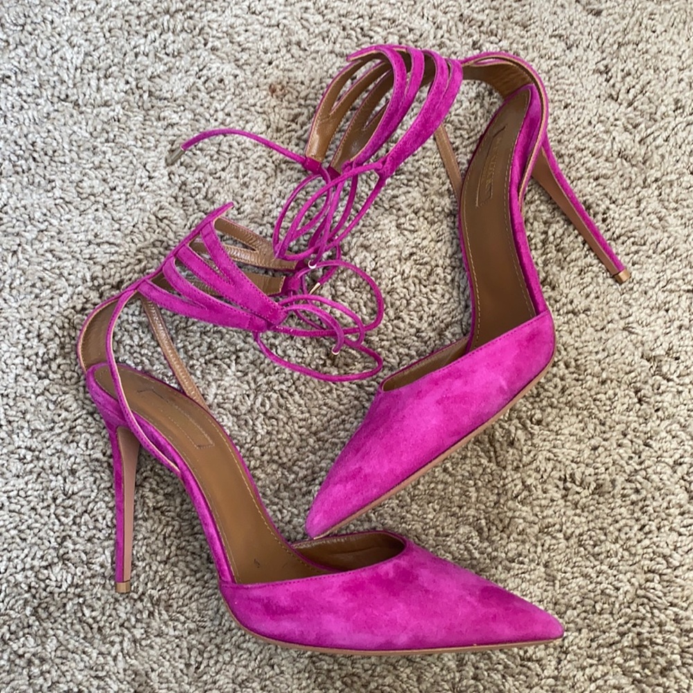 Aquazzura pink suede lace up pumps 39